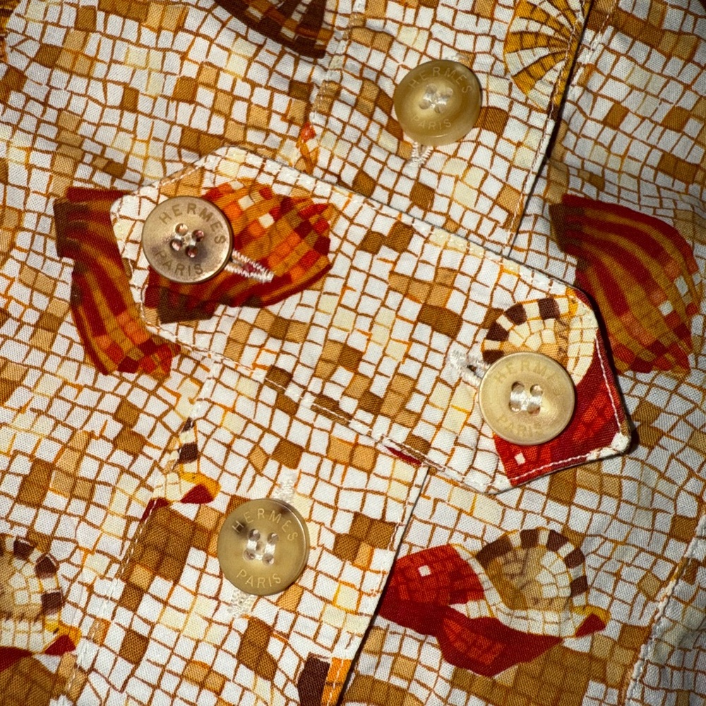 Vintage Hermes Shell Print Button Down Shirt - image 3